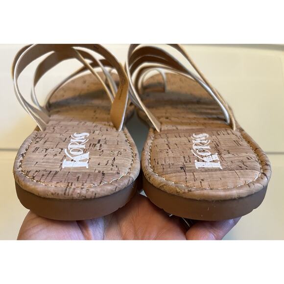 Korks Sandals Women's 8 M White Faux Leather Strappy Toe Ring Flat Cork Khela20 - Picture 6 of 9